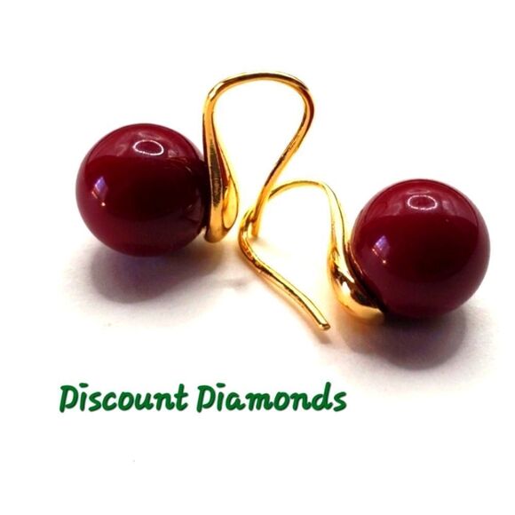 Coral Red South Sea Shell Pearls 14K over Sterling Silver Hook  - Picture 1 of 5